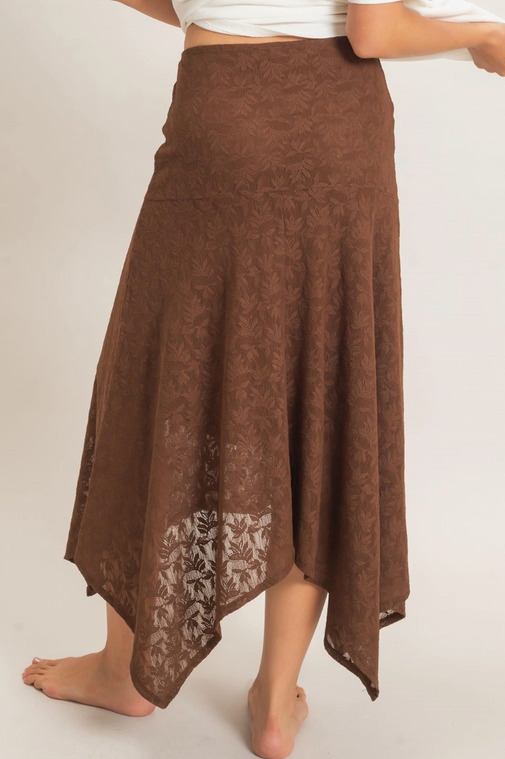•ESMERALDA - CHOCOLATE• floral lace witchy hem skirt