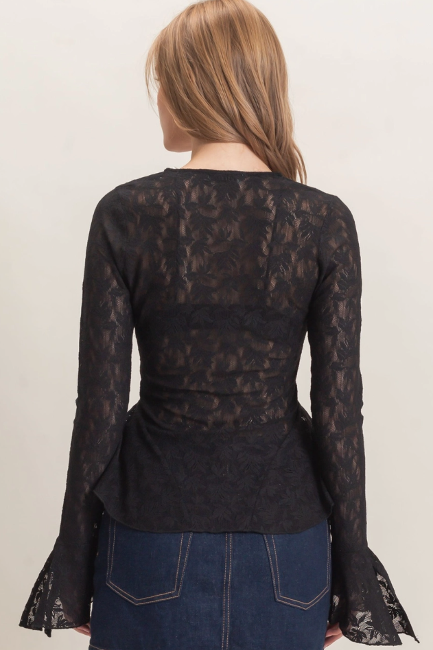 •ESMERALDA - BLACK• long bell sleeve lace top