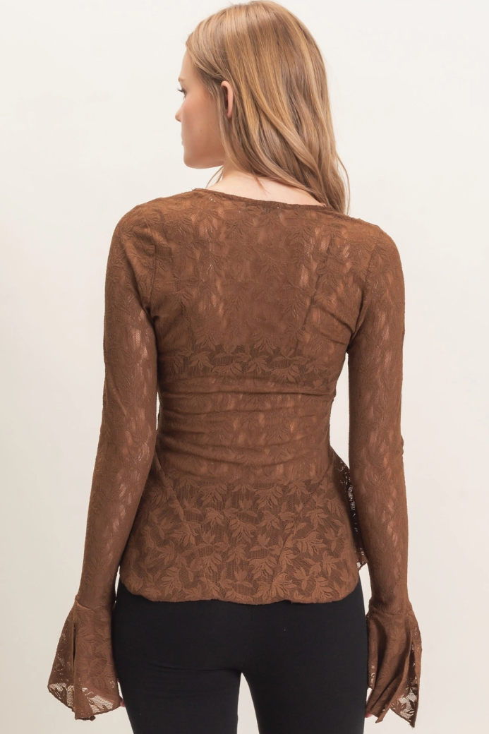 •ESMERALDA - CHOCOLATE• long bell sleeve lace top
