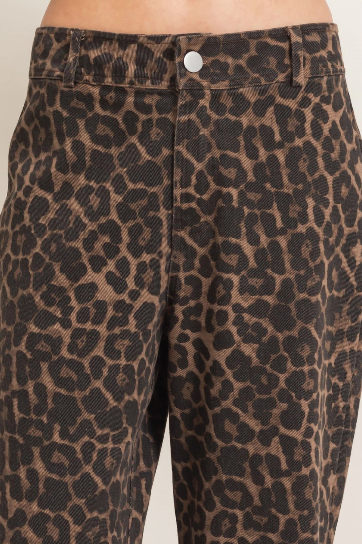 •SABOR - DARK• cotton wide leg leopard print denim pants