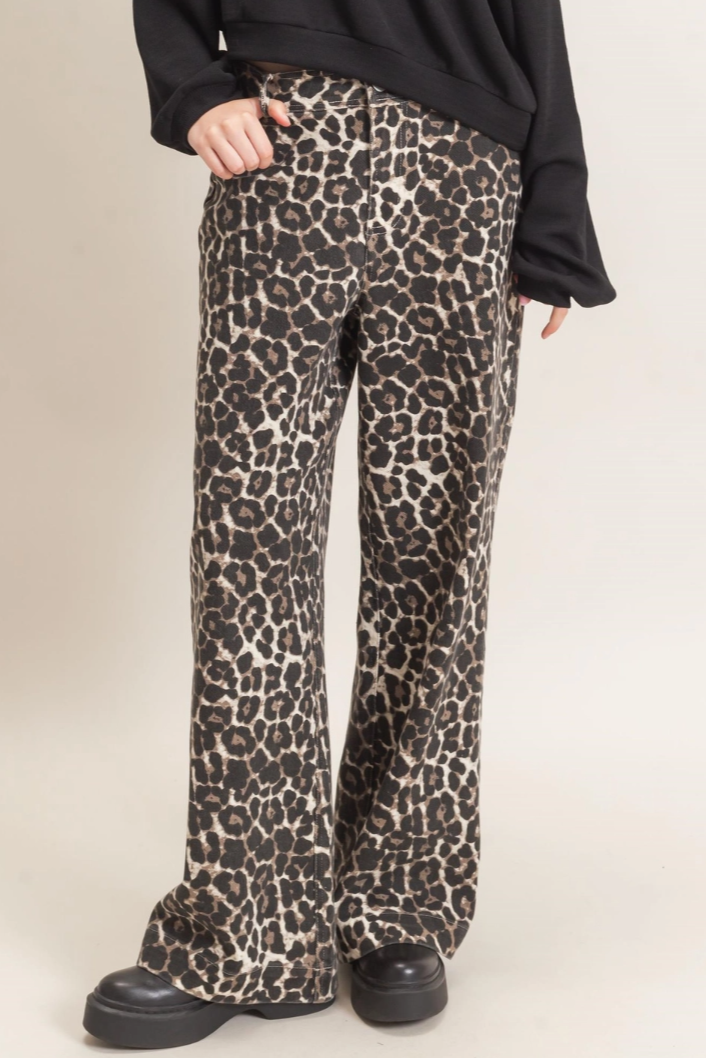 •SABOR• wide leg leopard print denim pants