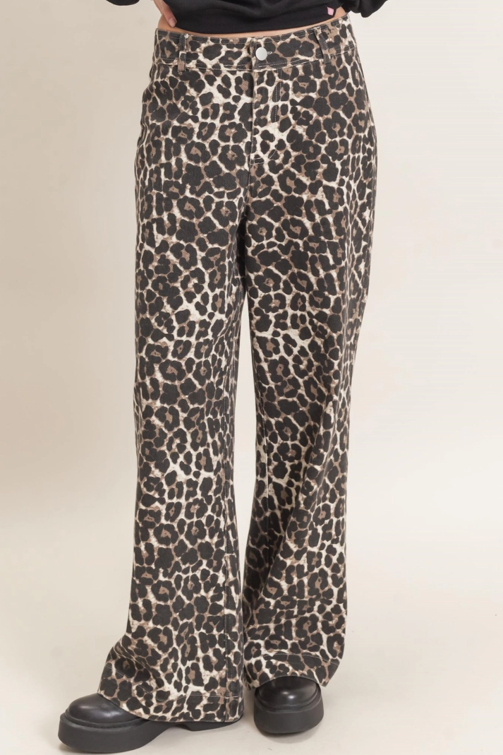 •SABOR• wide leg leopard print denim pants