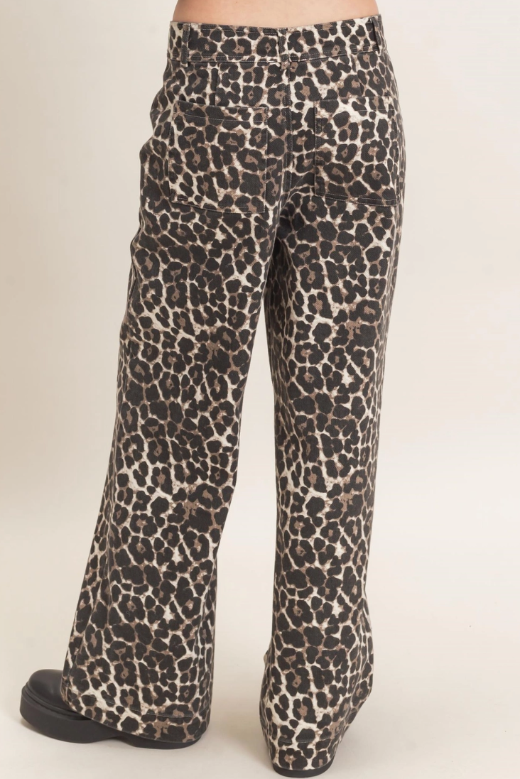 •SABOR• wide leg leopard print denim pants