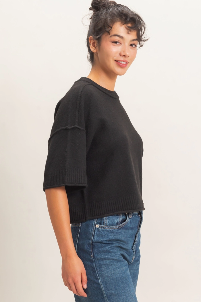 •COBY - BLACK• short sleeve knit top