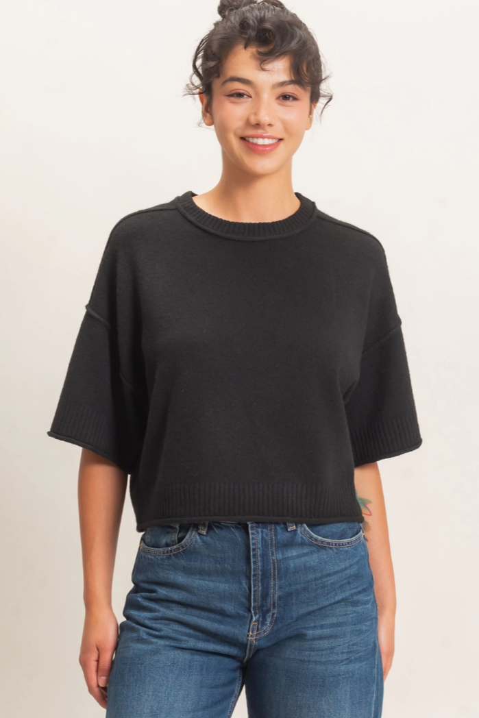 •COBY - BLACK• short sleeve knit top