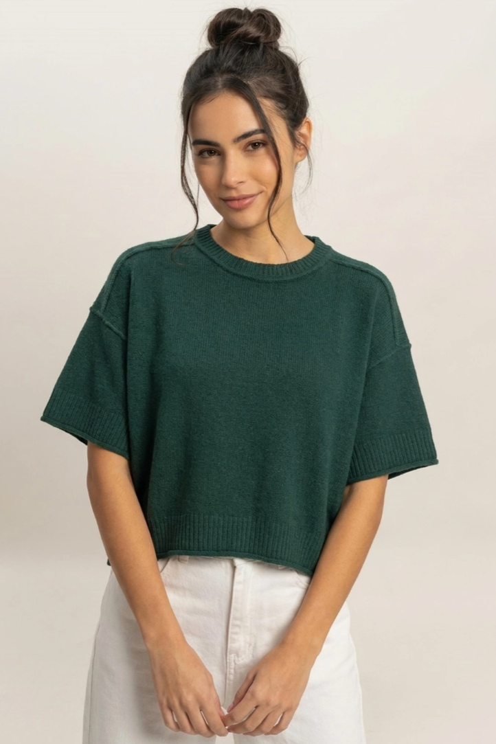 •COBY - FOREST GREEN• short sleeve knit top