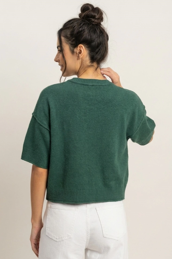 •COBY - FOREST GREEN• short sleeve knit top