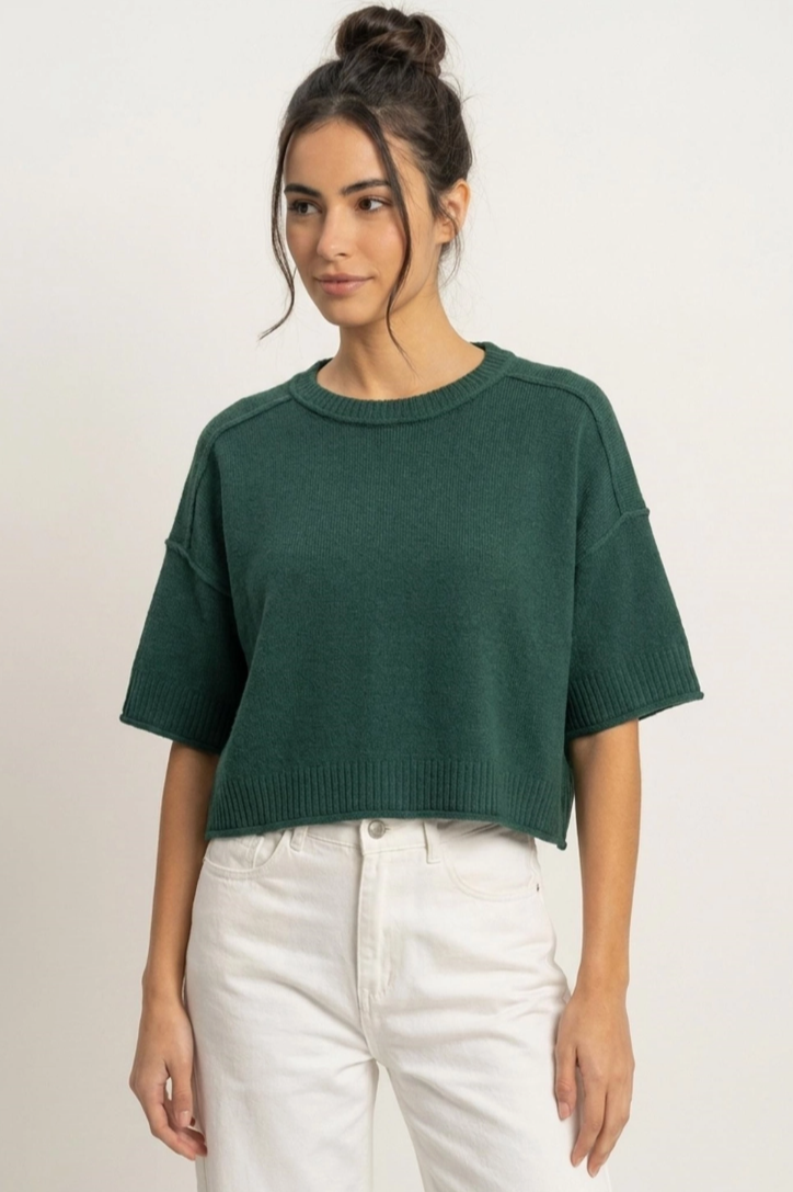 •COBY - FOREST GREEN• short sleeve knit top