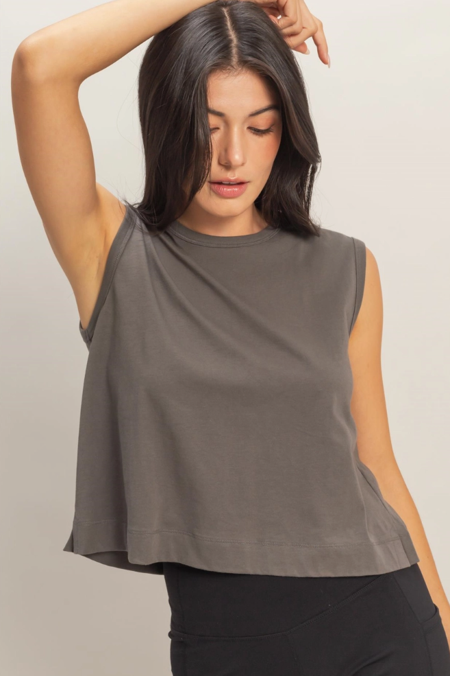 •AVI• cotton jersey pleat back muscle tee