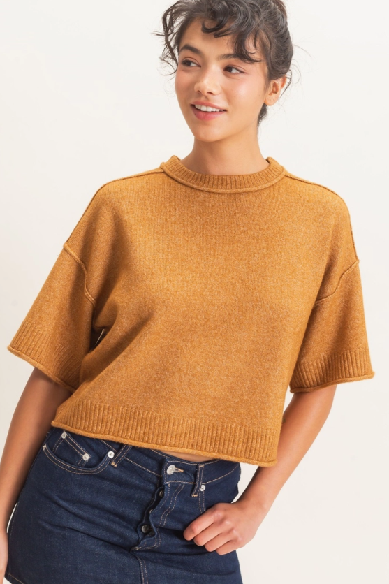 •COBY - CARAMEL• short sleeve knit top