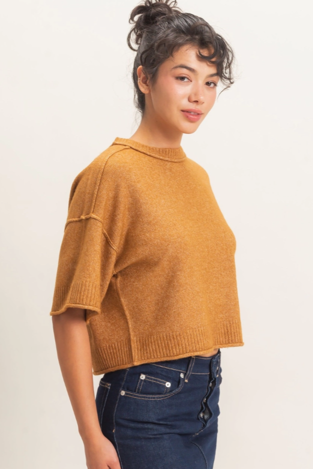 •COBY - CARAMEL• short sleeve knit top