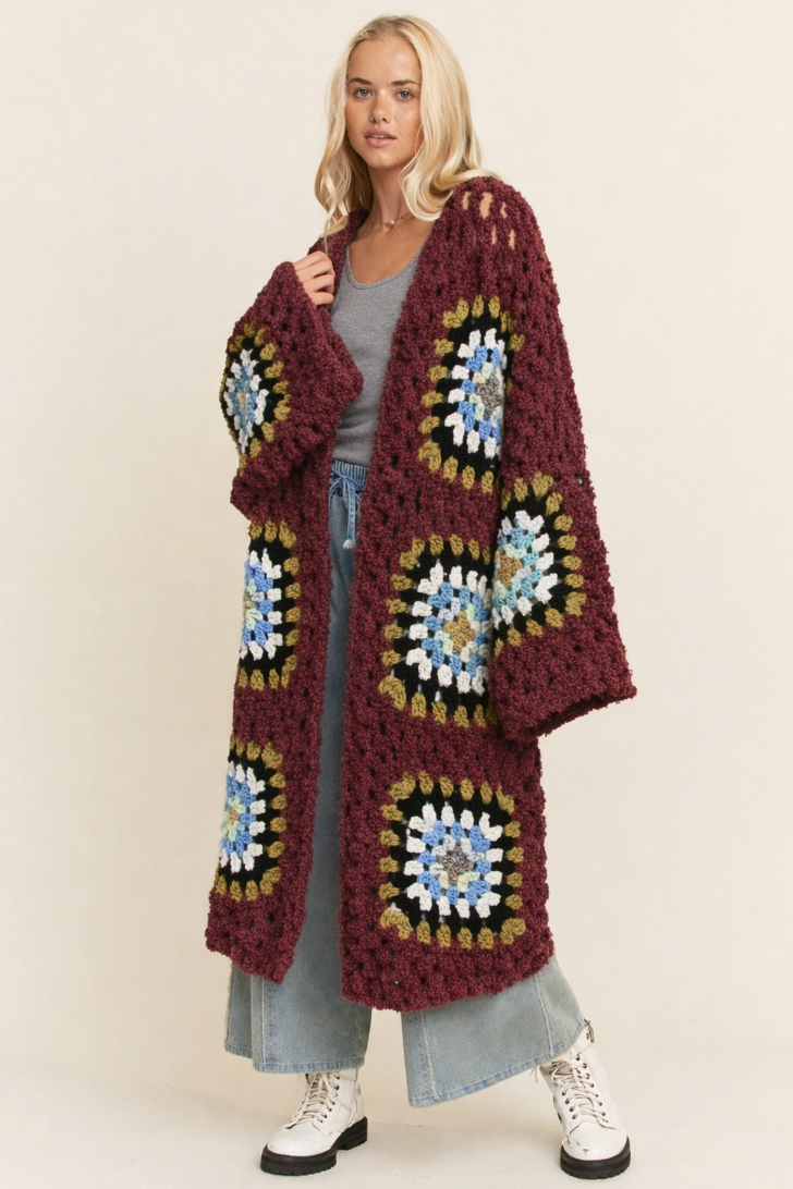 •MARTHA - SANGRIA• plush granny square cardigan