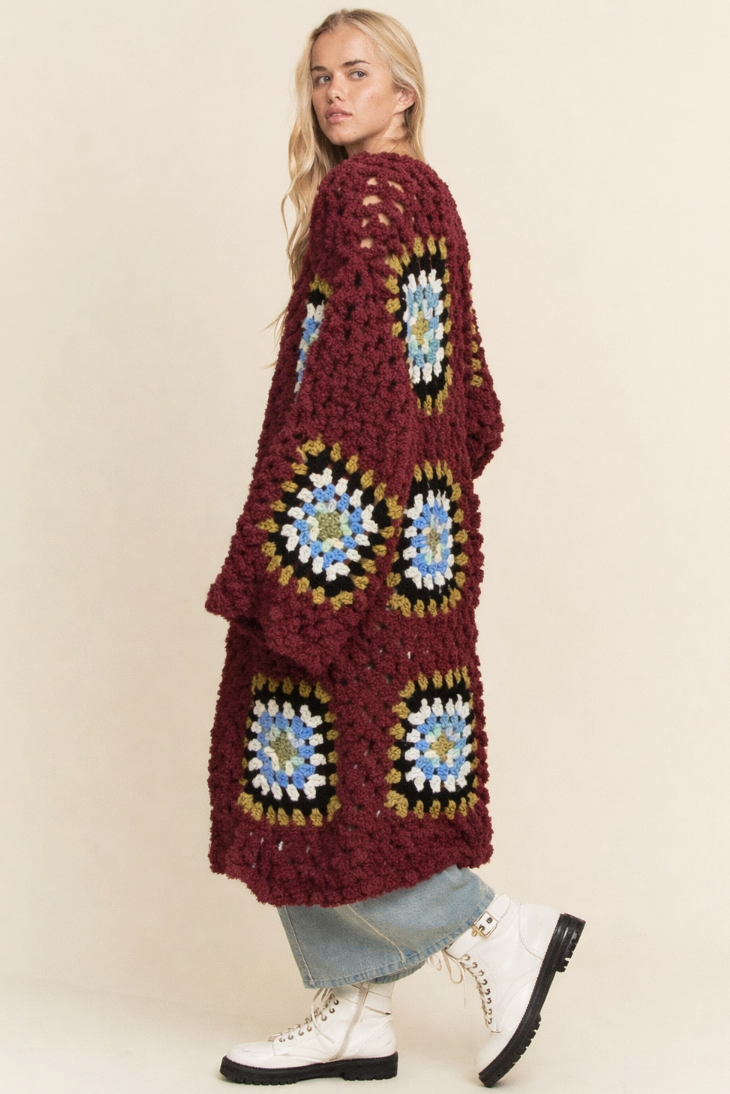 •MARTHA - SANGRIA• plush granny square cardigan