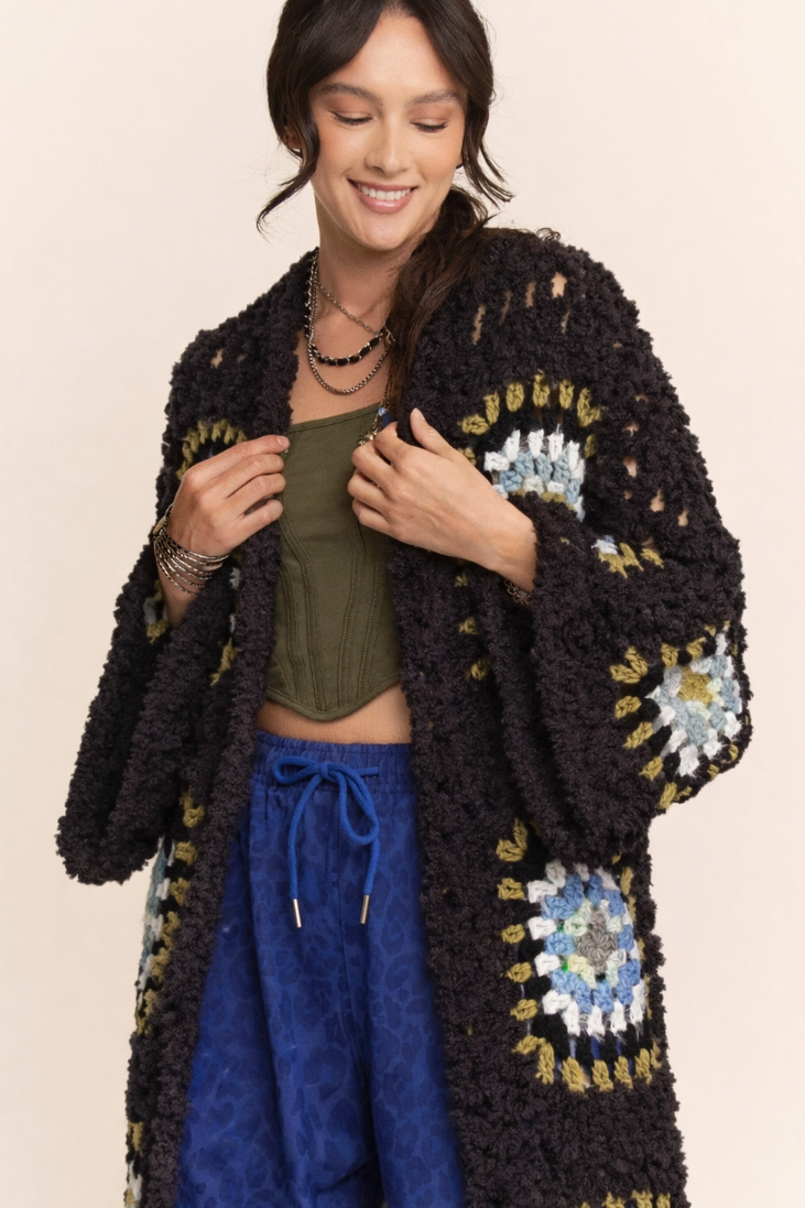 •MARTHA - BLACK• plush granny square cardigan