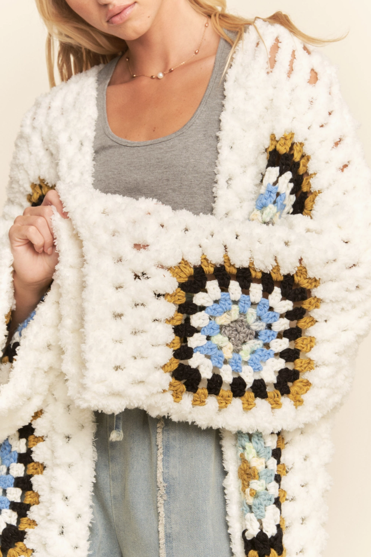 •MARTHA - IVORY• plush granny square cardigan