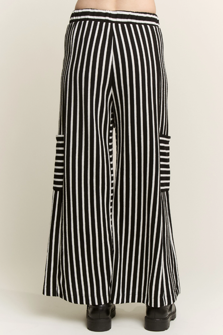 •MANDY - BLACK• striped wide leg pants