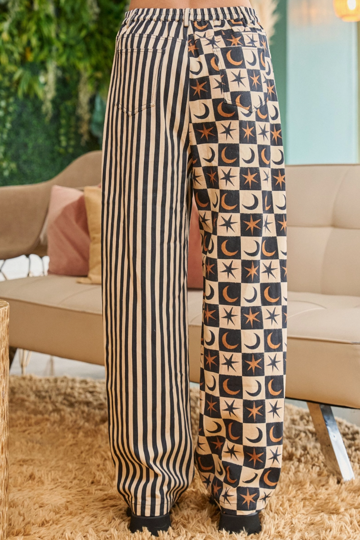 •AELIN• mixed print denim pants