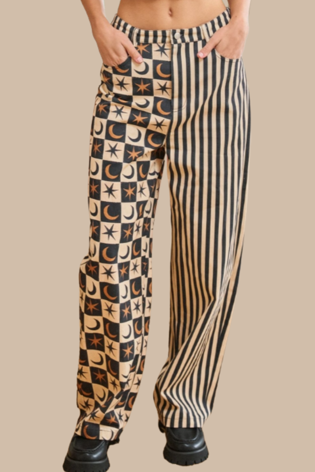 •AELIN• mixed print denim pants
