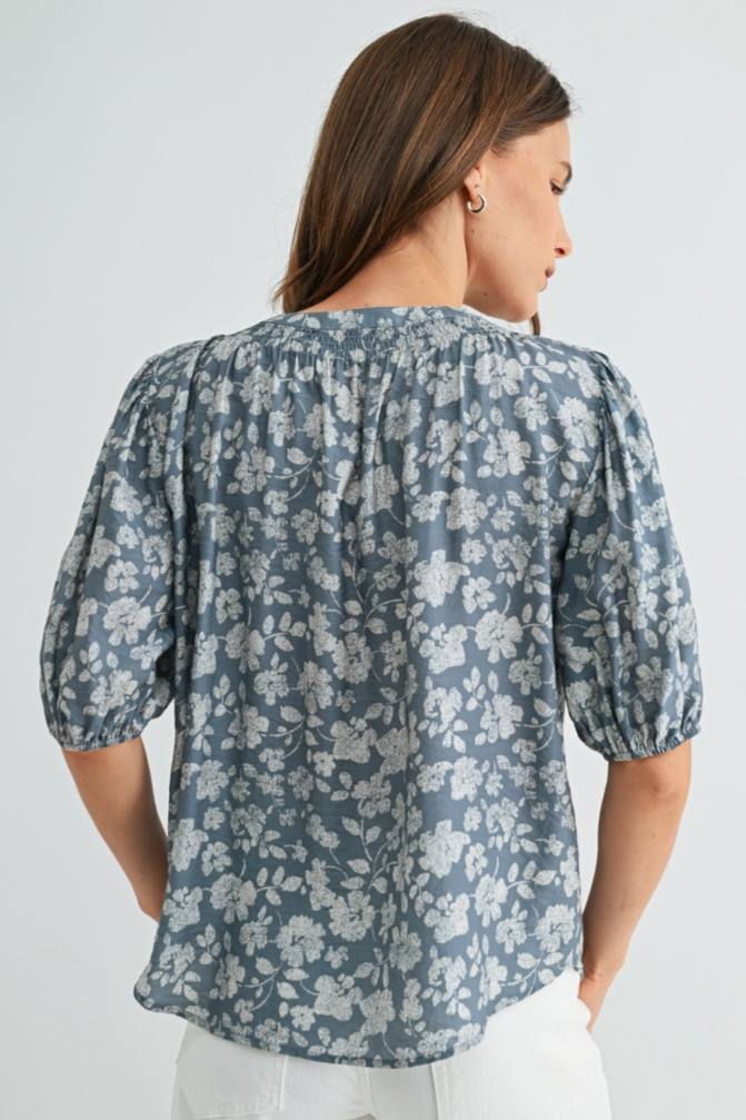 •MARI• floral split neck top