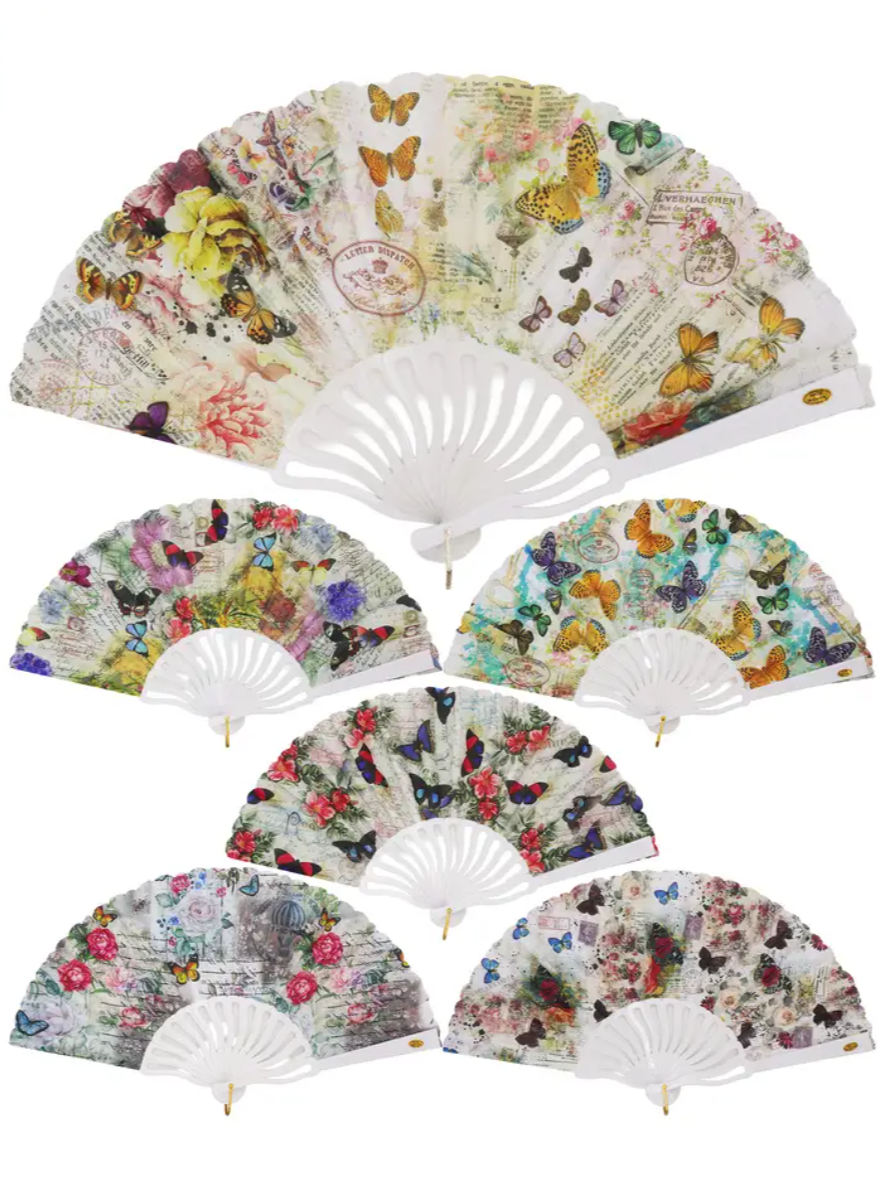 •VIOLET• butterfly floral folding fan