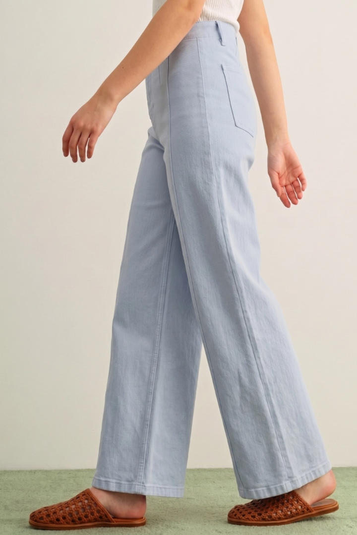 •ROBBIE - BREEZY BLUE• front seam cotton blend denim pants