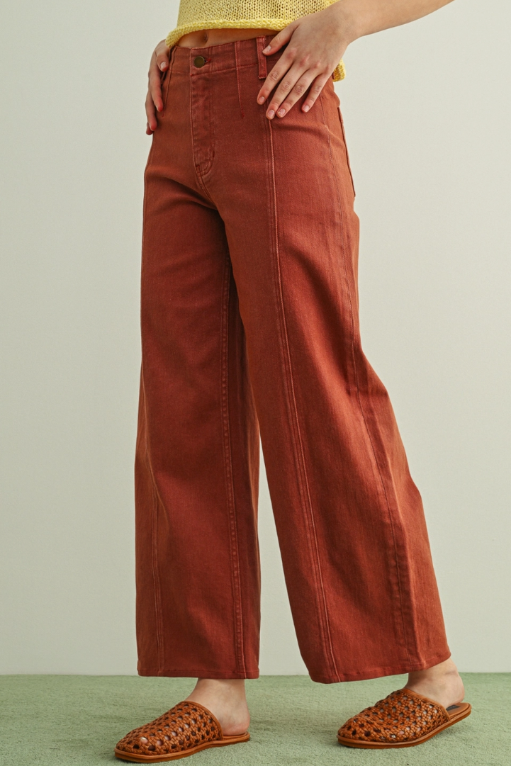 •ROBBIE - TERRACOTTA• front seam cotton blend denim pants