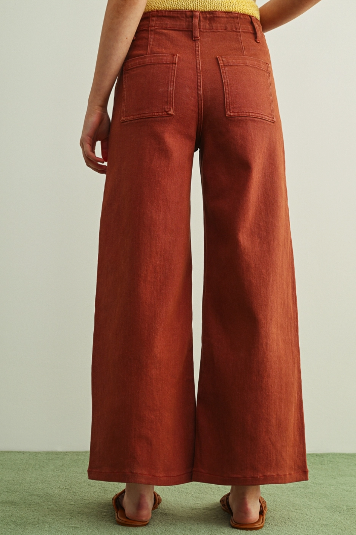 •ROBBIE - TERRACOTTA• front seam cotton blend denim pants