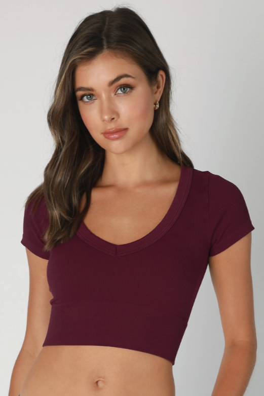 •RIBBED V-NECK• cropped tee (USA)