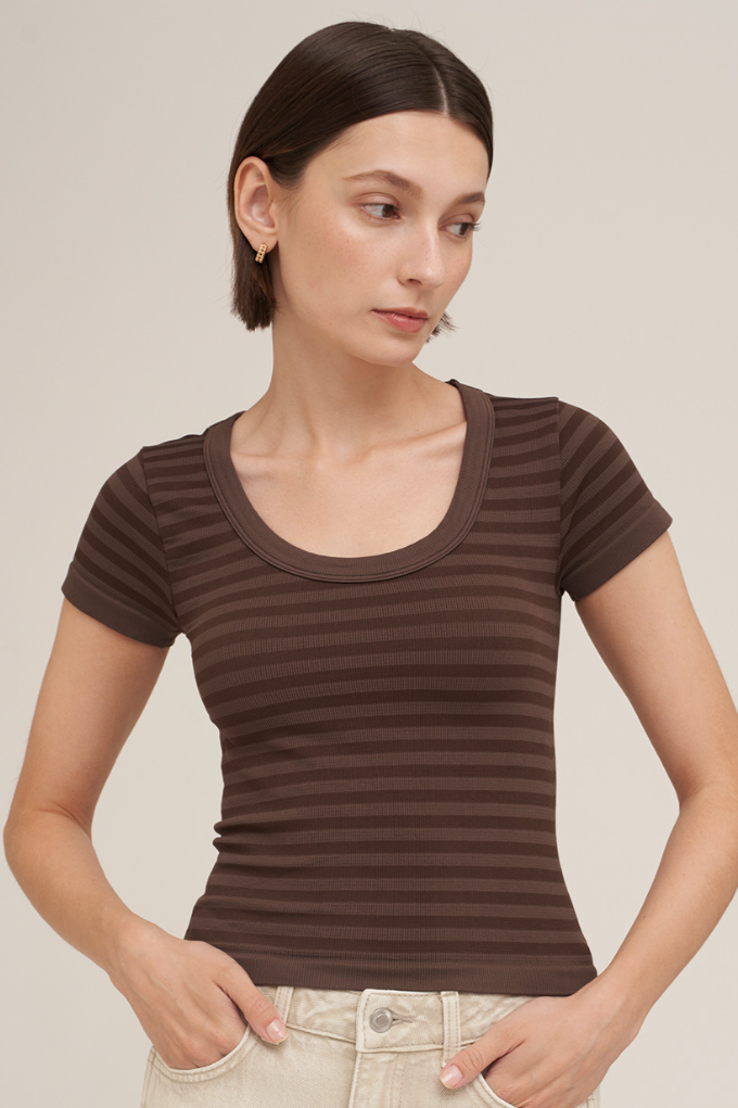 •STRIPED SCOOP NECK• short sleeve tee (USA)