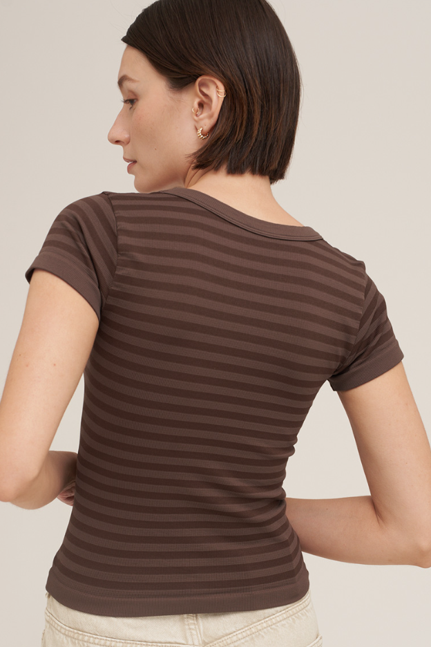 •STRIPED SCOOP NECK• short sleeve tee (USA)