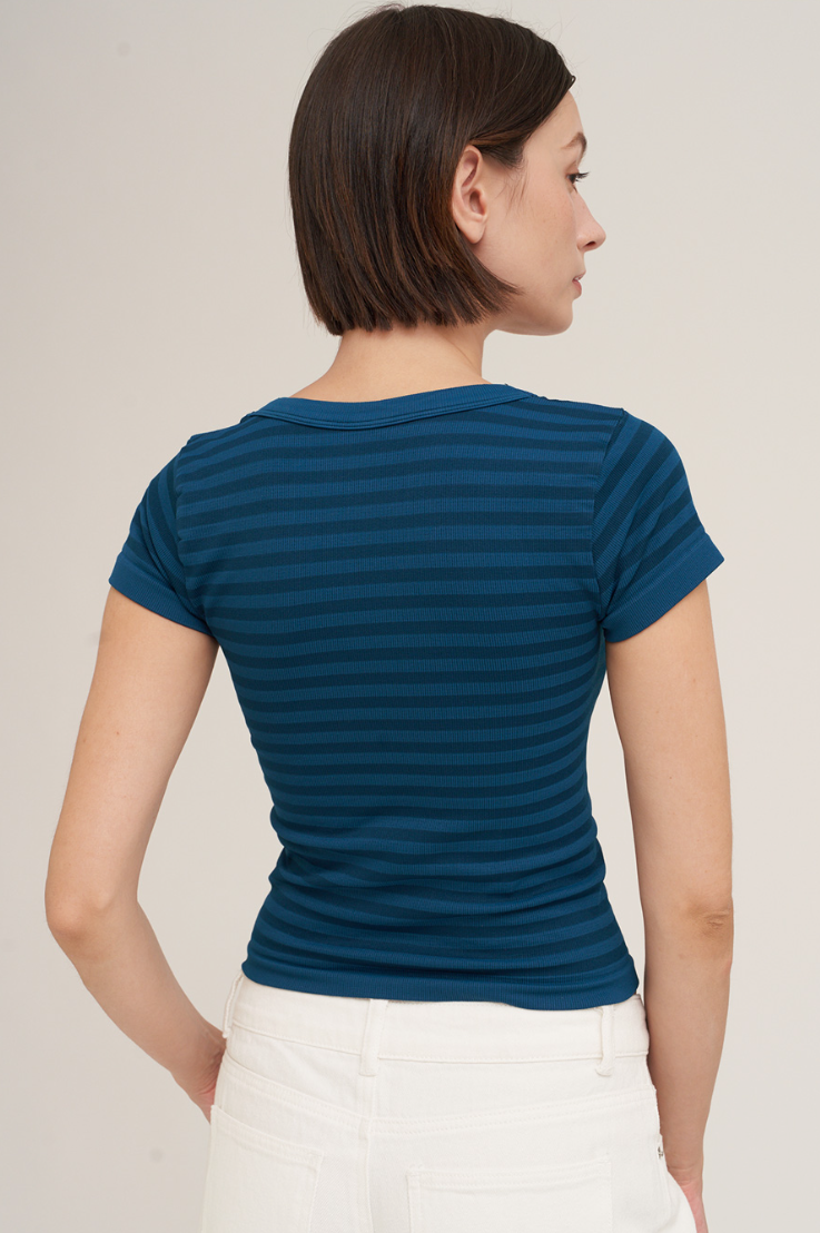 •STRIPED SCOOP NECK• short sleeve tee (USA)