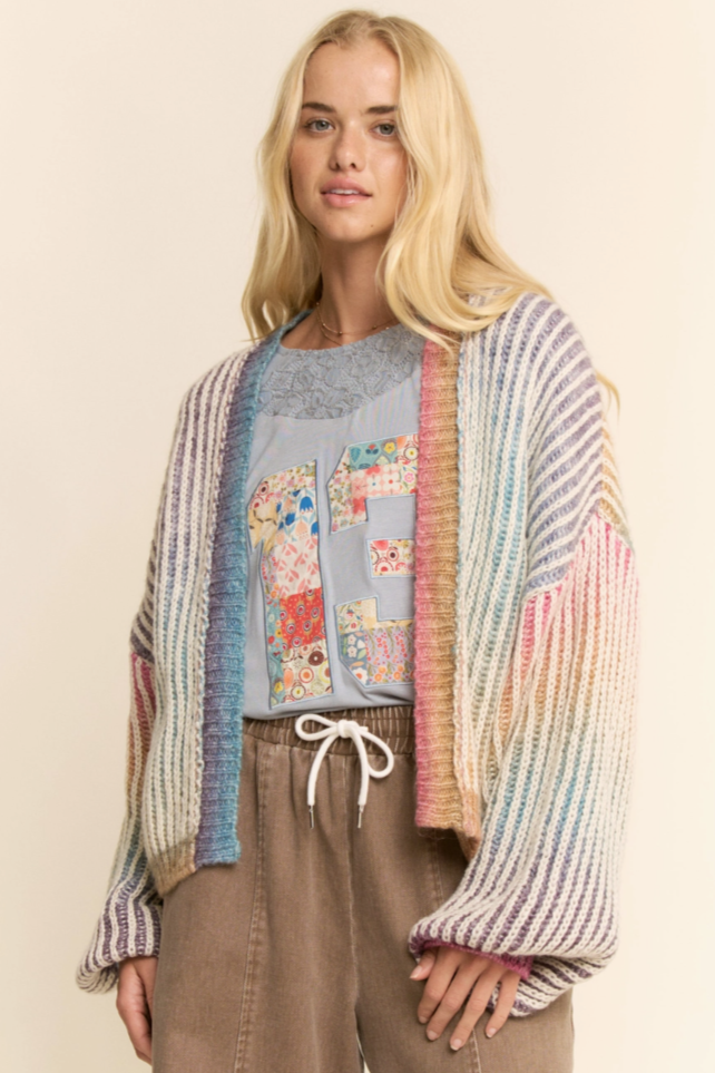 •AURORA• rainbow stripe ribbed knit cardigan