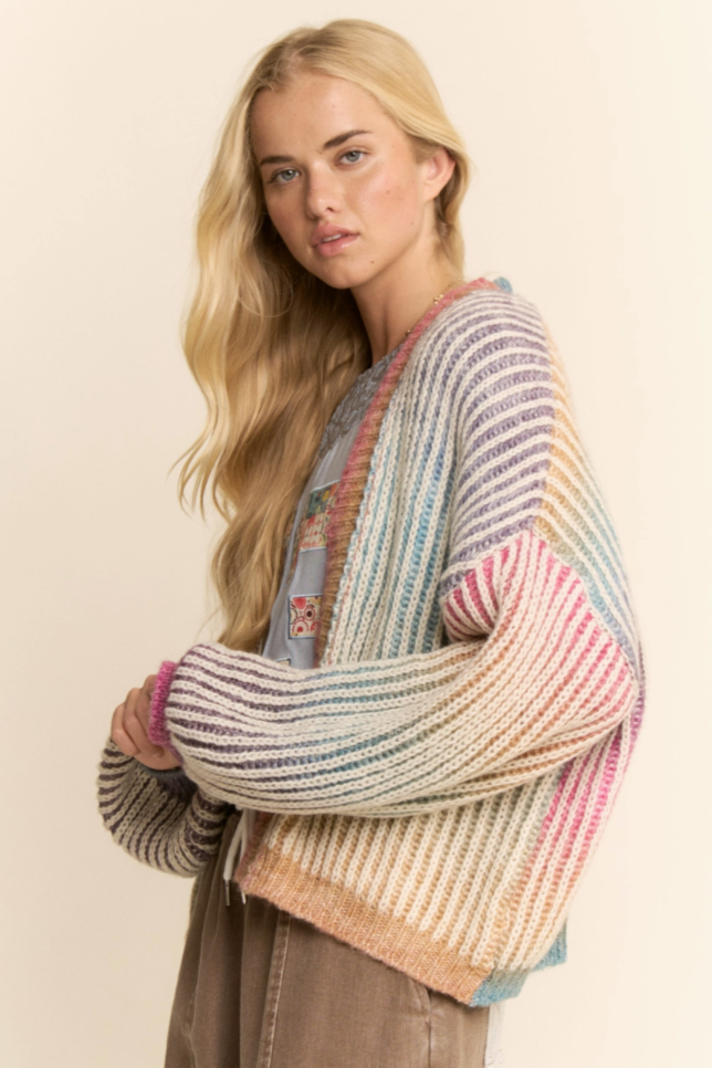 •AURORA• rainbow stripe ribbed knit cardigan
