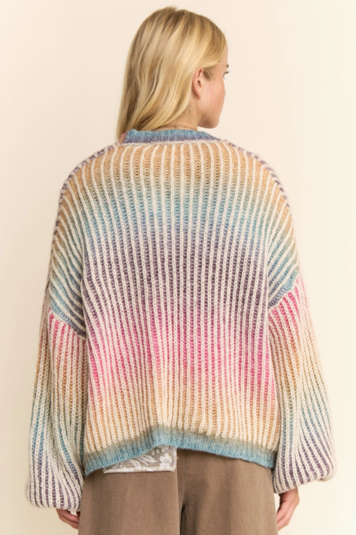 •AURORA• rainbow stripe ribbed knit cardigan