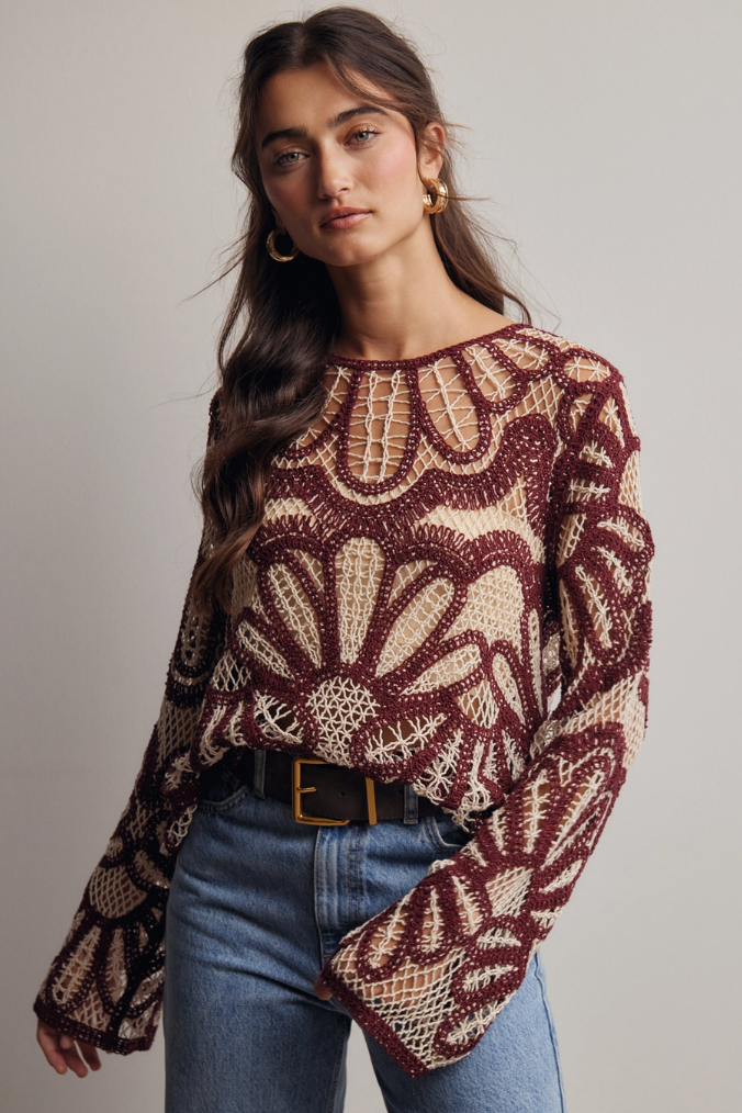 •HERMIONE• cotton crochet knit top