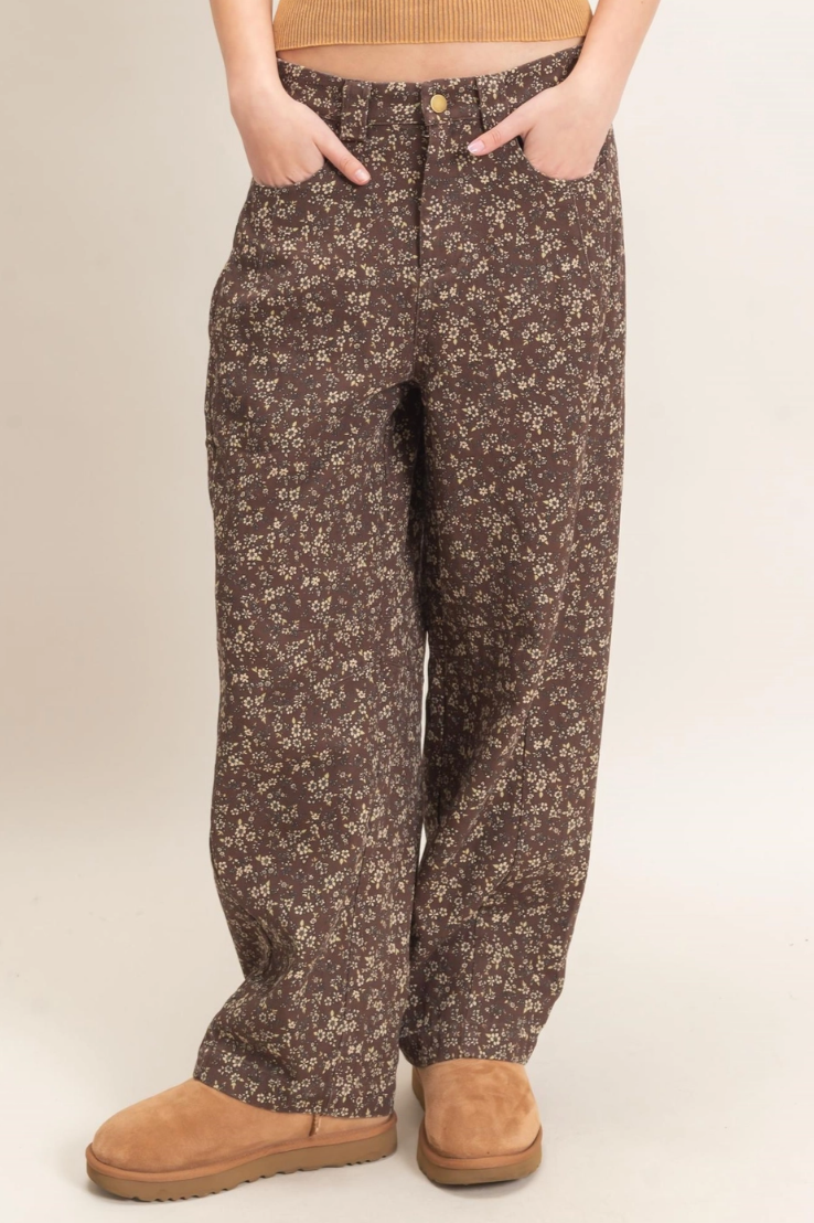 •GRETA• barrel leg ditsy floral denim pants