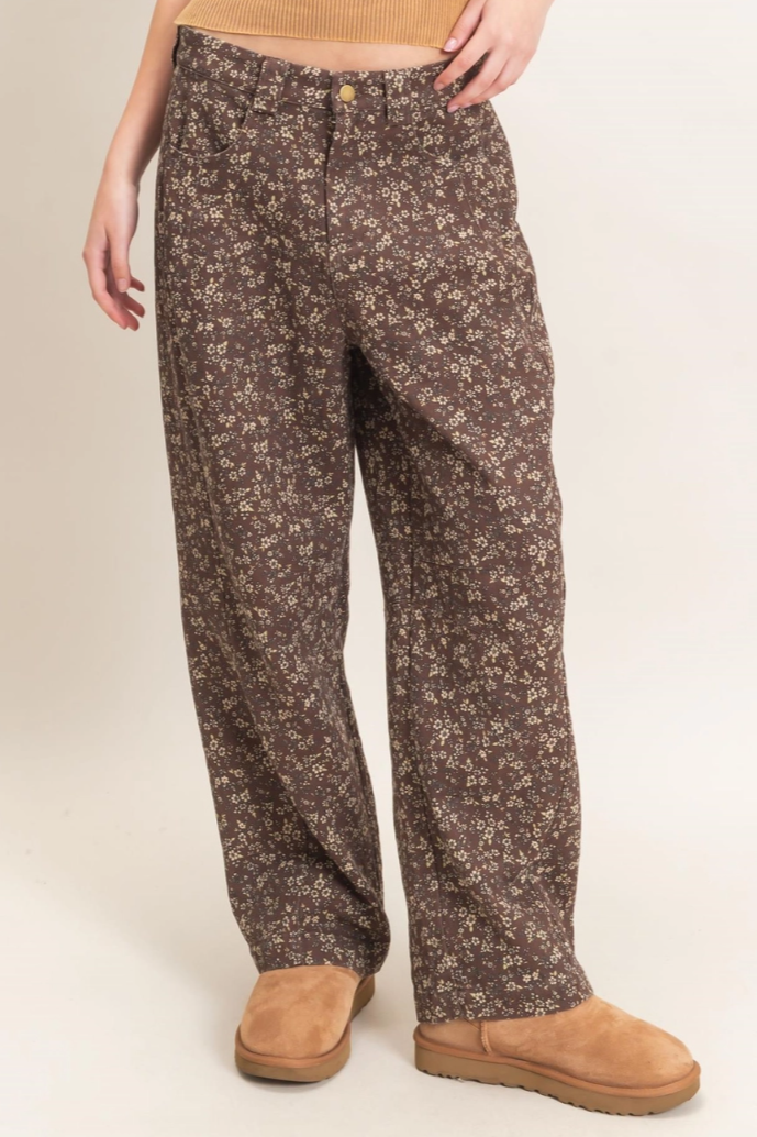•GRETA• barrel leg ditsy floral denim pants