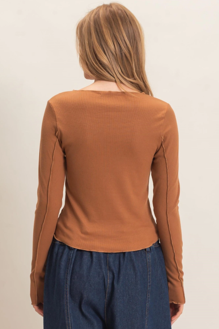 •BRIAR - CARAMEL• ruffled ribbed long sleeve top