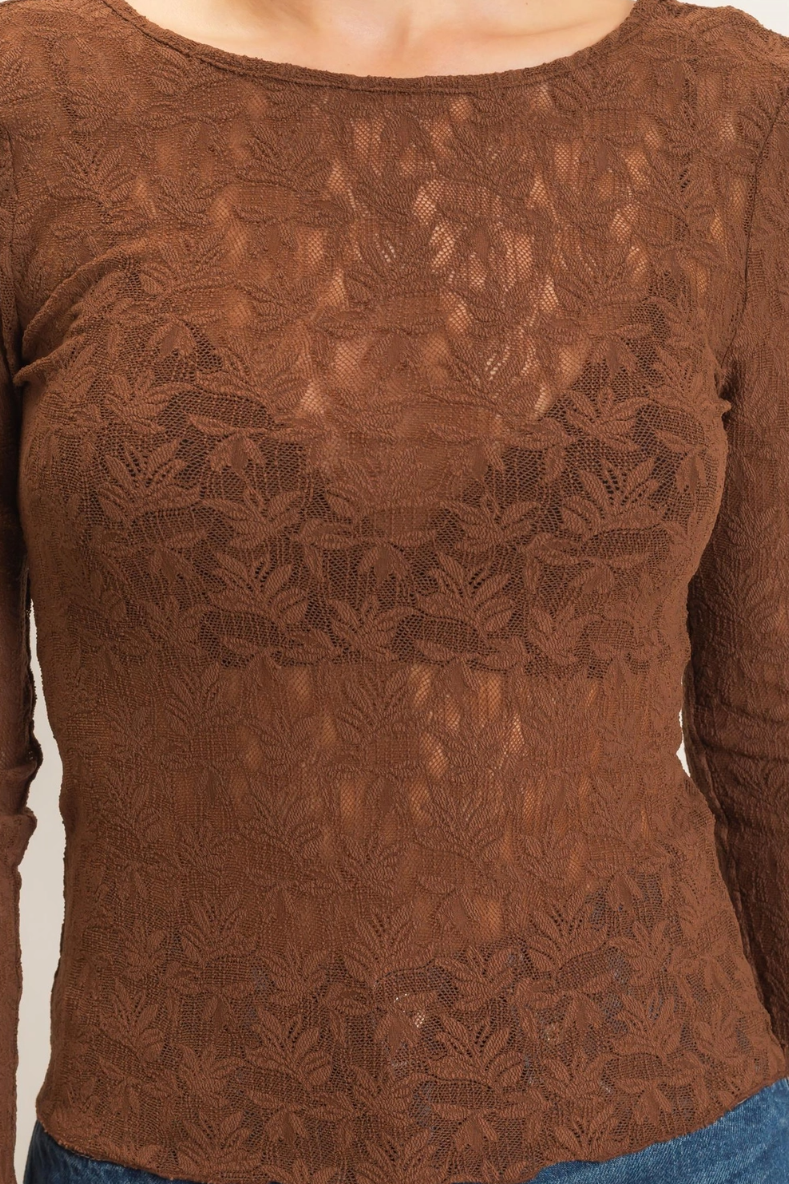 •ESMERALDA - CHOCOLATE• lace mesh long sleeve top
