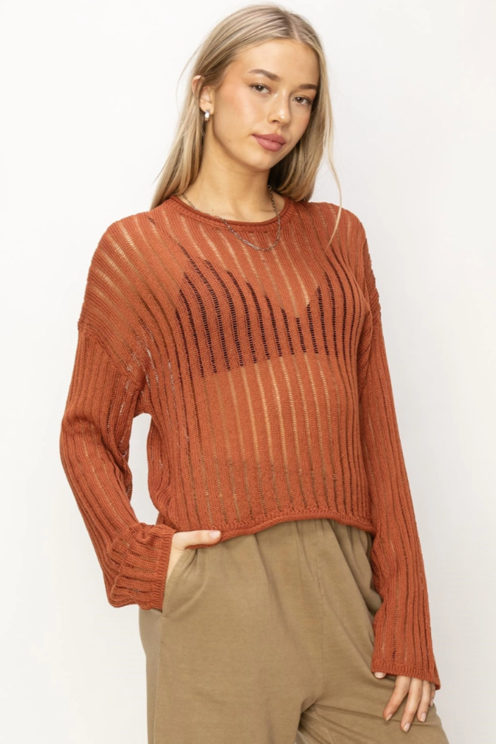 •KRISTI - PUMPKIN• open knit long sleeve sweater