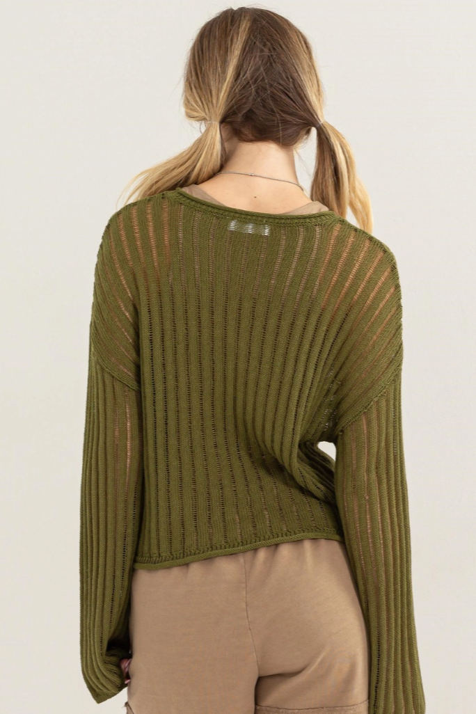 •KRISTI - OLIVE• open knit long sleeve sweater