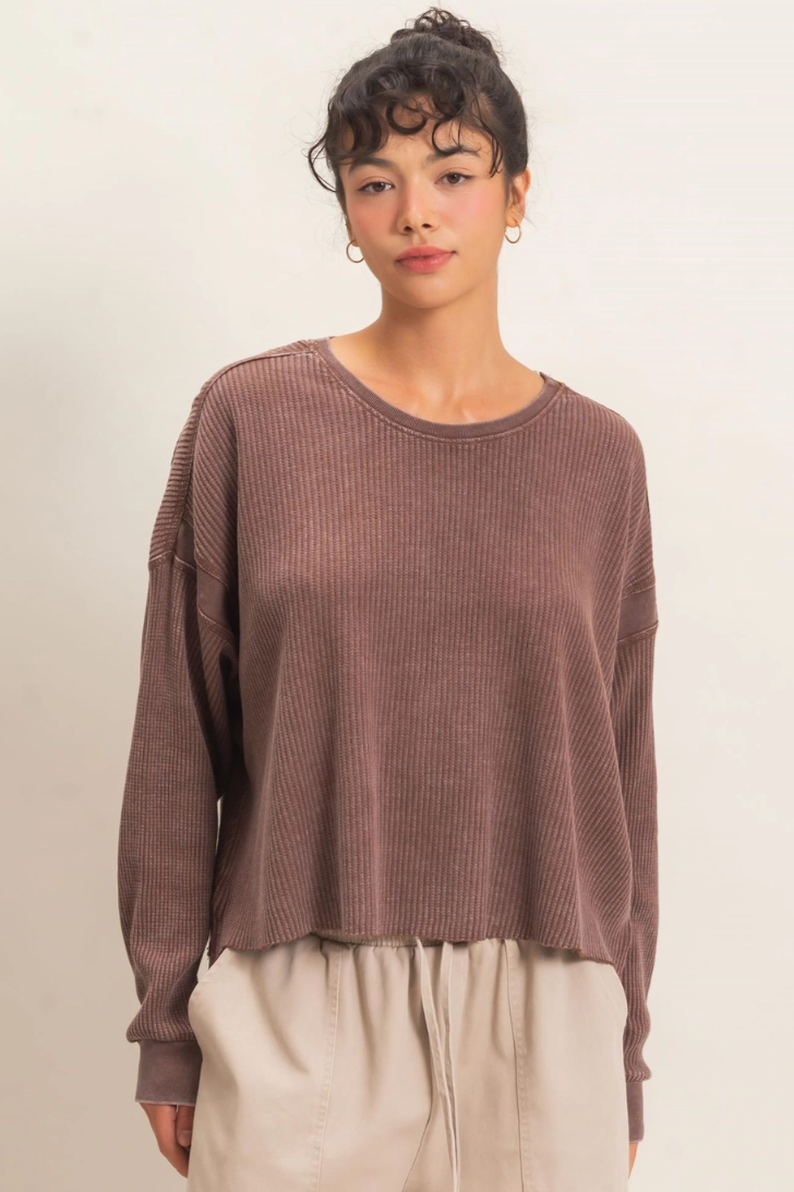 •TONYA - RED BEAN• cotton waffle knit open back top