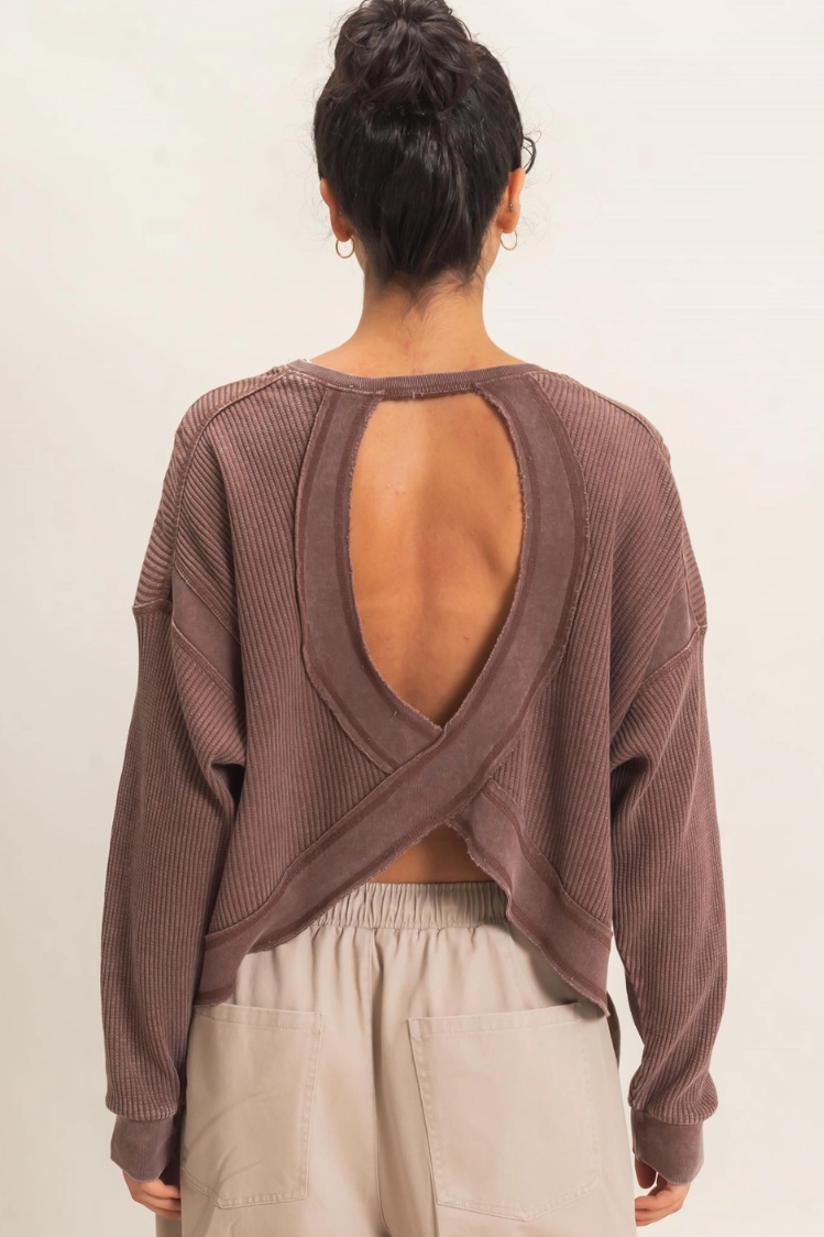 •TONYA - RED BEAN• cotton waffle knit open back top