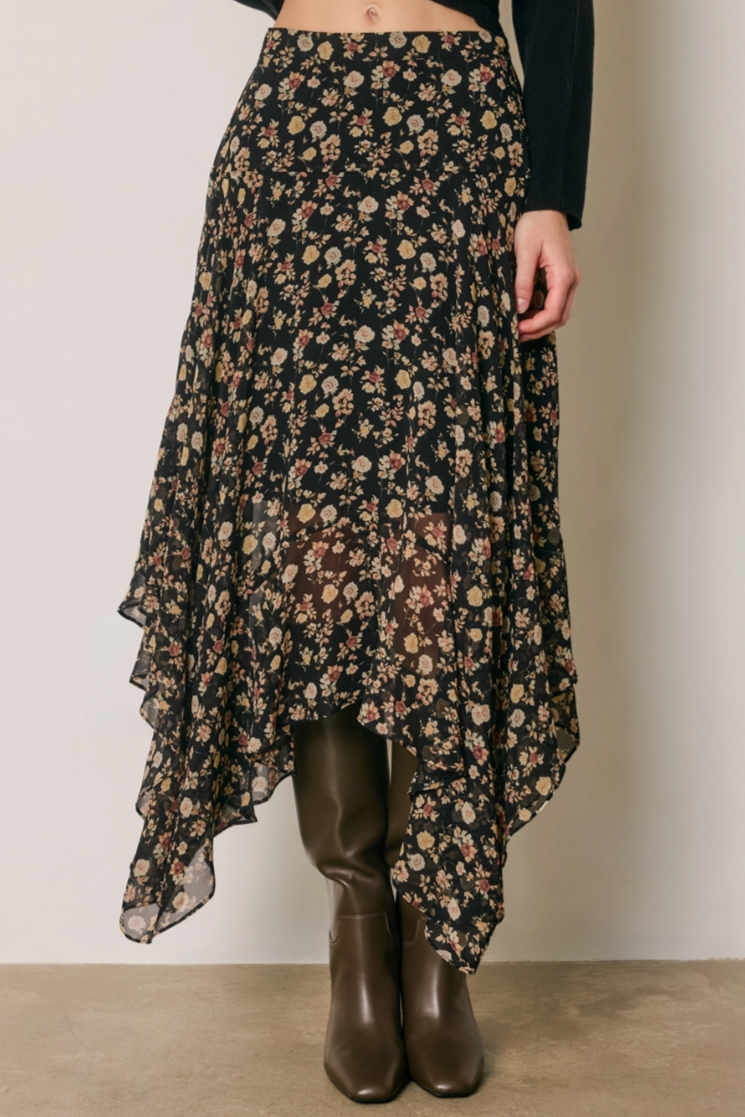 •DELPHINE• floral chiffon witchy hem skirt