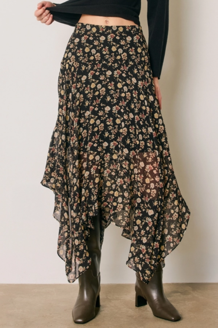 •DELPHINE• floral chiffon witchy hem skirt