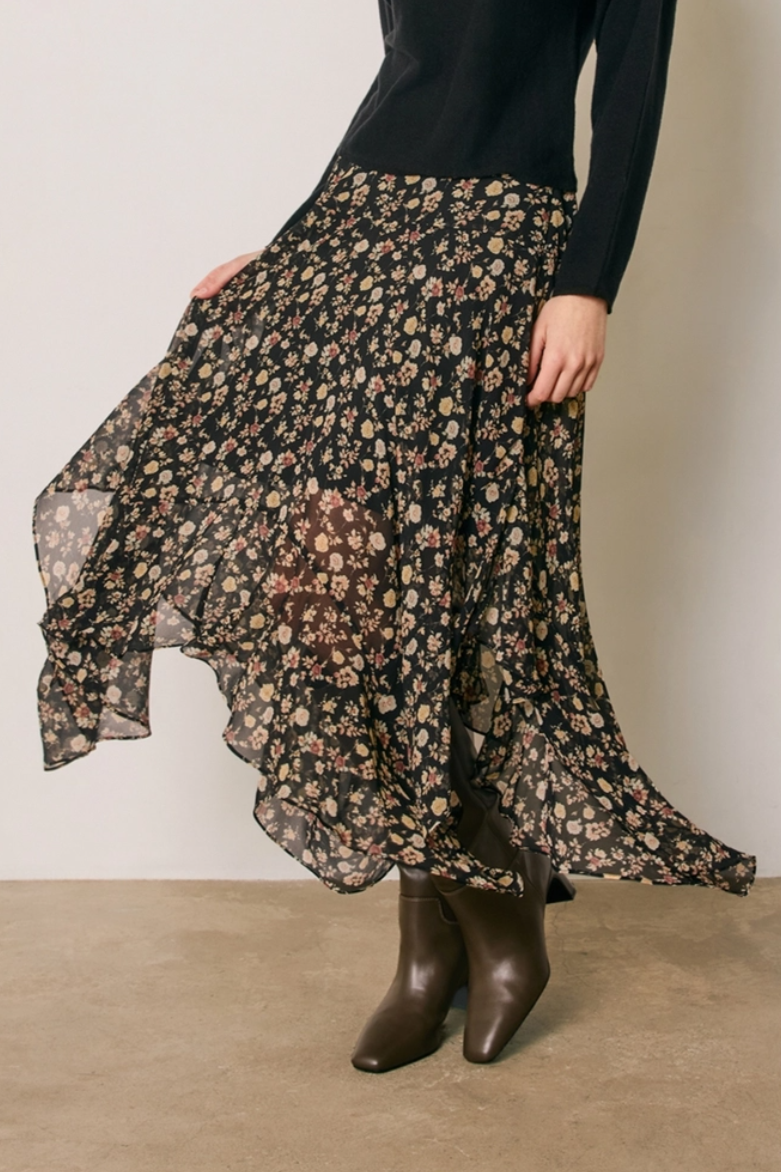 •DELPHINE• floral chiffon witchy hem skirt