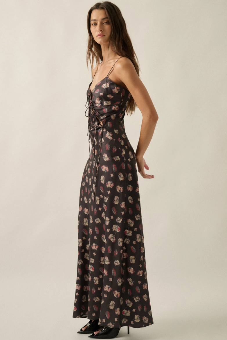 •SAKURA• satin cutout tie-front maxi dress