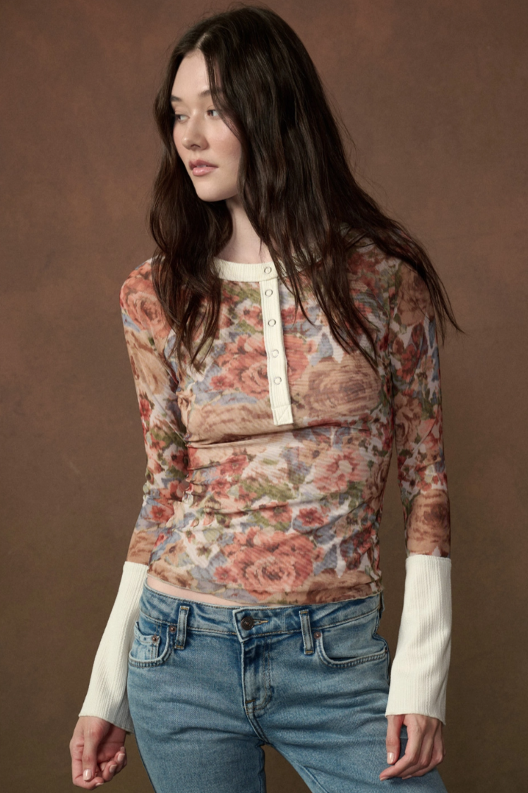 •PHOEBE - HENLEY• floral mesh top