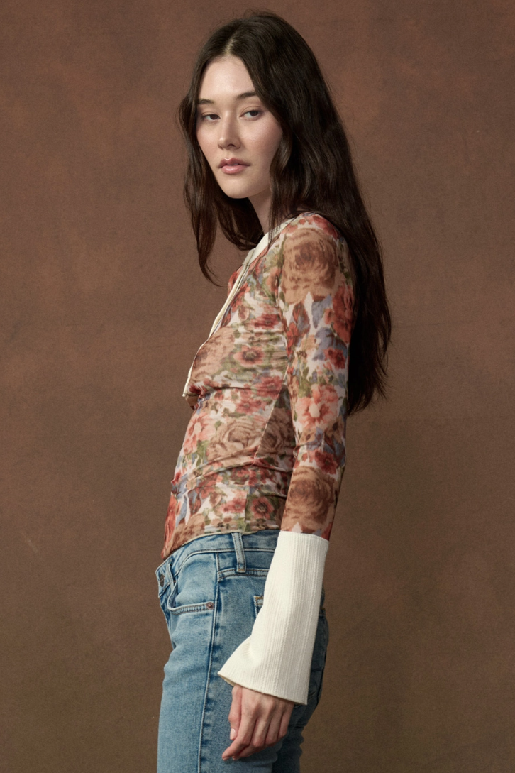 •PHOEBE - HENLEY• floral mesh top