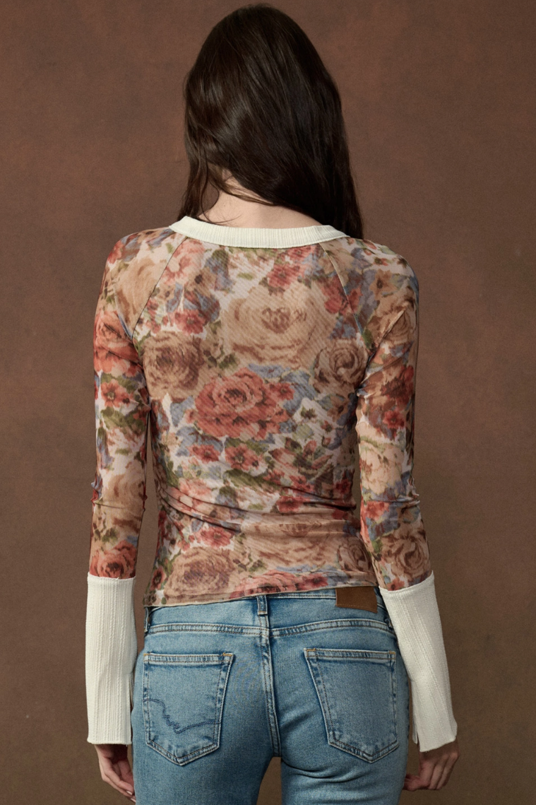 •PHOEBE - HENLEY• floral mesh top